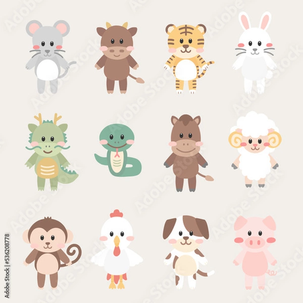 Fototapeta 십이간지 열두 띠 동물 캐릭터 모음