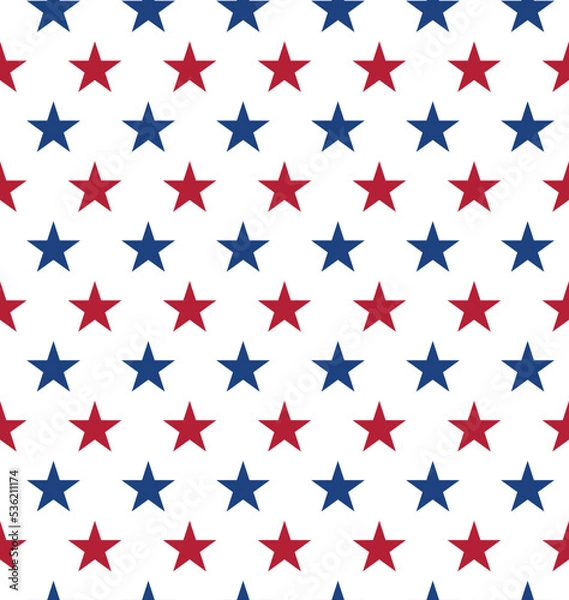 Fototapeta Seamless pattern made from red and blue five pointed stars. Star pattern in American flag colors. USA Independence Day. Presidents Day. flat style.
