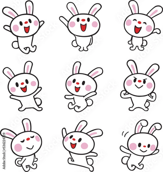 Obraz ウサギキャラの色々ポーズセット1　ベクター素材