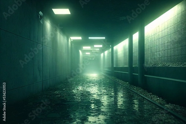 Fototapeta イラスト 廊下 回廊 基地 廃墟 荒廃 ビル 病院