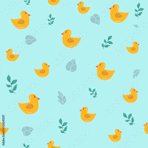 Fototapeta Seamless baby pattern in pastel colors with toys objects. ducks Vector Illustration for printing, backgrounds, covers, packaging, greeting cards, posters, stickers, textile and seasonal design.