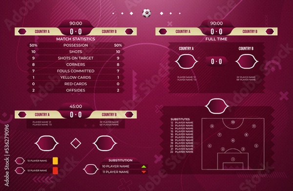Fototapeta Soccer scoreboard, statistics, schedule or table template on red background vector illustration