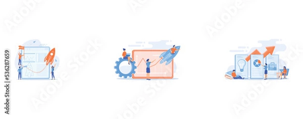 Fototapeta Startup new business project, Productivity, efficiency of production, qualification concept, Online education, e learning, set flat vector modern illustration