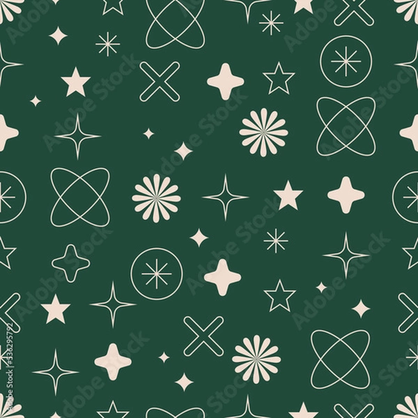 Fototapeta Vector seamless patterns with different geometric shapes and elements. Christmas decoration.