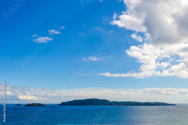 Fototapeta Sanda Island and Sheep Island from Southend near the Mull of Kintyre Argyll Scotland with copy space