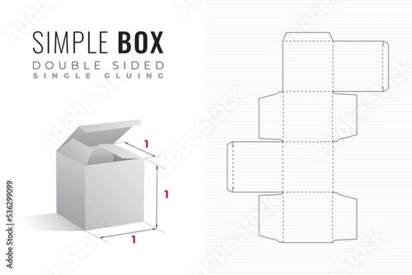 Fototapeta Simple Packaging Box Die Cut Double Sided Cube Template with 3D Preview - Editable Blueprint Layout with Cutting and Scoring Lines on Background - Draw Graphic Design