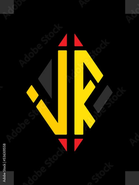 Obraz VR letters as logo vector design. Emblem, icon, firm identity for virtual reality, cyberspace, metaverse. Divided letters yellow, red, grey colors.