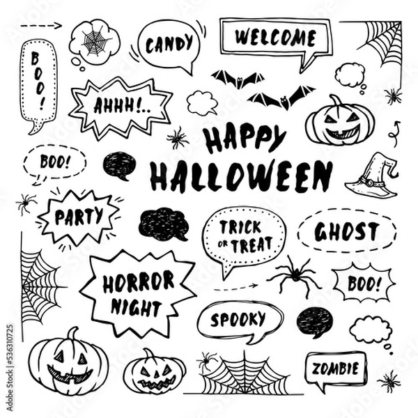 Fototapeta Happy Halloween design elements. Hand Drawn set in doodle style