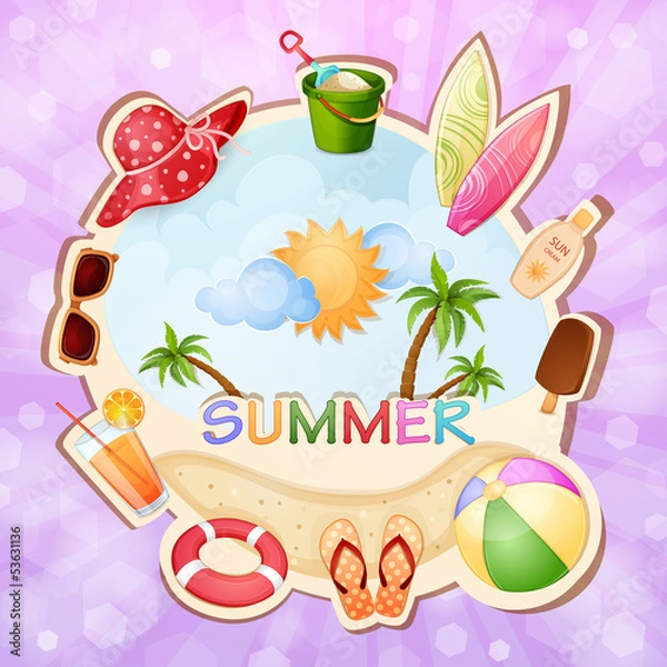 Fototapeta Summer holiday illustration with palm trees