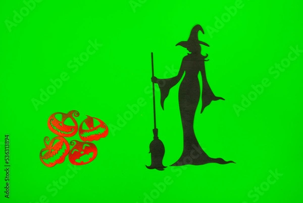 Obraz Halloween Witch on the green screen background.