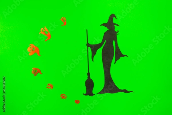 Obraz Halloween Witch on the green screen background.