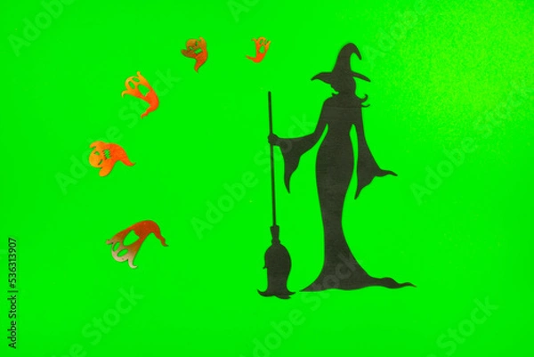 Obraz Halloween Witch on the green screen background.