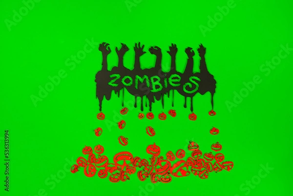 Obraz Halloween  hands on the green screen background.