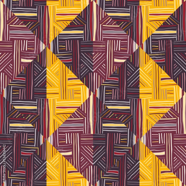 Fototapeta Creative stripes vintage ornament. Tribal lines mosaic seamless pattern. Abstract geometric ethnic tile
