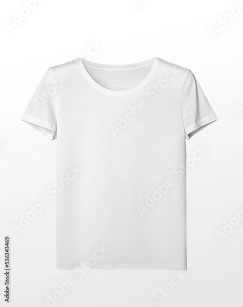 Fototapeta White basic T-shirt on an isolated light background. nobody , the clothes hanger has been removed. Copyspace