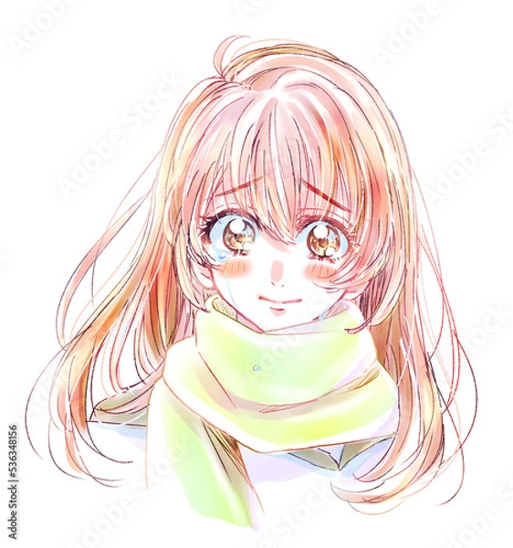 Fototapeta セーラー服の女子学生　冬　マフラー　涙