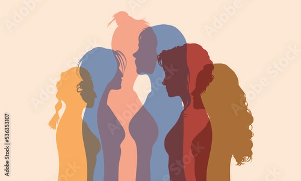 Fototapeta Multi-ethnic group of women who share information and ideas. Networking and communication between women of different cultures. 
