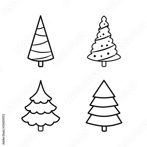 Fototapeta Fir tree black line icon set. Pine illustration isolated on white background. Outline simple vector drawing. Abstract fir tree illustration. Winter line icon