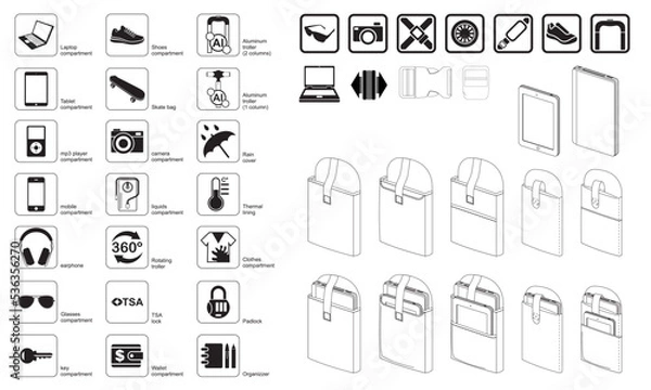 Fototapeta icons for backpack vector