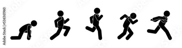 Fototapeta runner icon at the start, poses of a running man, run illustration, stick figure human silhouette