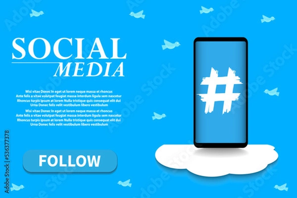 Fototapeta Web page concept for social media.  Promo site screen with text and button for present your app. Vector illustration
