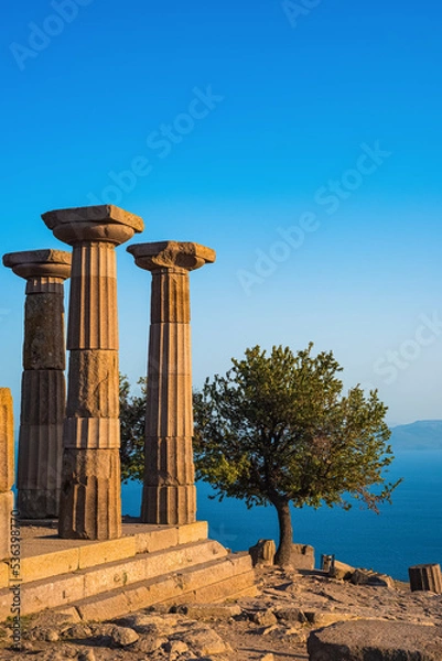 Fototapeta The Temple of Athena ruin in Assos Ancient City. The temple in Assos was built in 530 BC on the highest place of the Acropolis. Canakkale, Turkey.