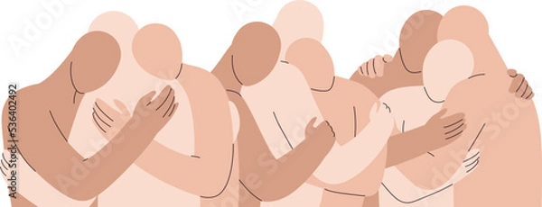 Fototapeta Crowd of naked abstract men and women hug. Polyamory concept. Notions of polygamy, open intimate, romantic and sexual relations, free love. Ethical non monogamy.