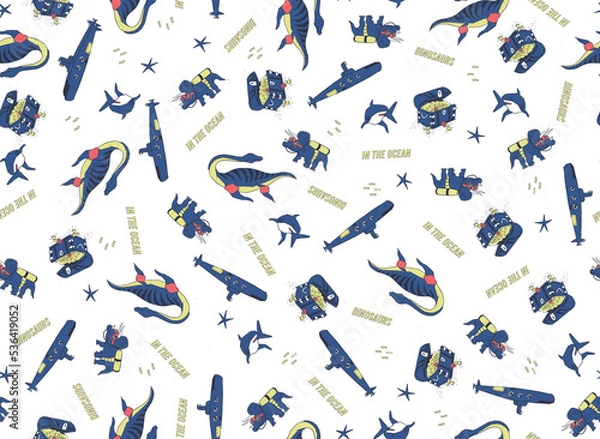 Obraz dinosaurs underwater pattern