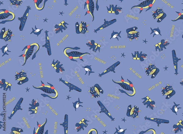 Obraz dinosaurs underwater pattern