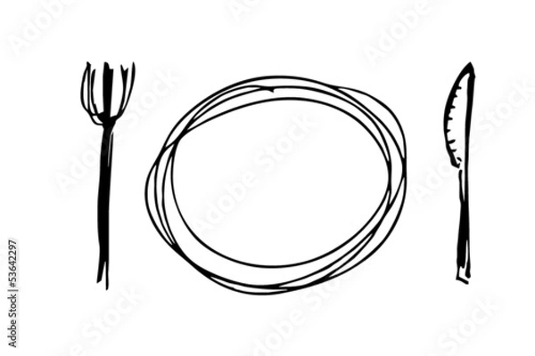 Obraz Messer und Gabel - mit Teller