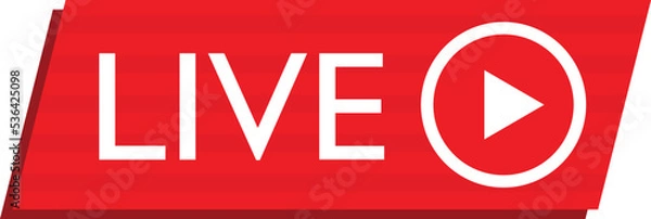 Fototapeta Live stream symbol, icon with play button. Emblem for broadcasting, online tv, sport, news and radio streaming. Template for shows, movies and live performances. Vector illustration. Vector
