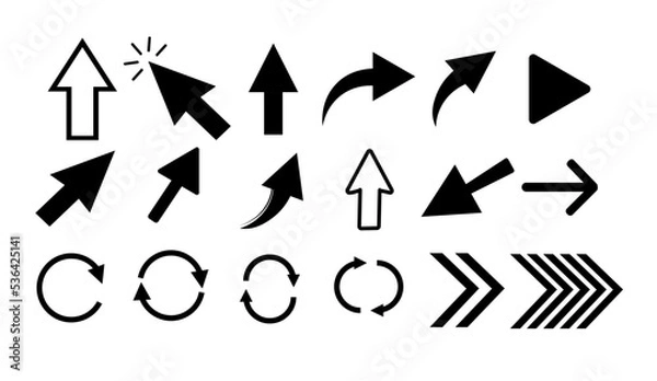 Fototapeta Arrows big black set icons. Arrow icon. Arrow vector collection. Arrow. Cursor. Modern simple arrows. Vector illustration. Vector illustration