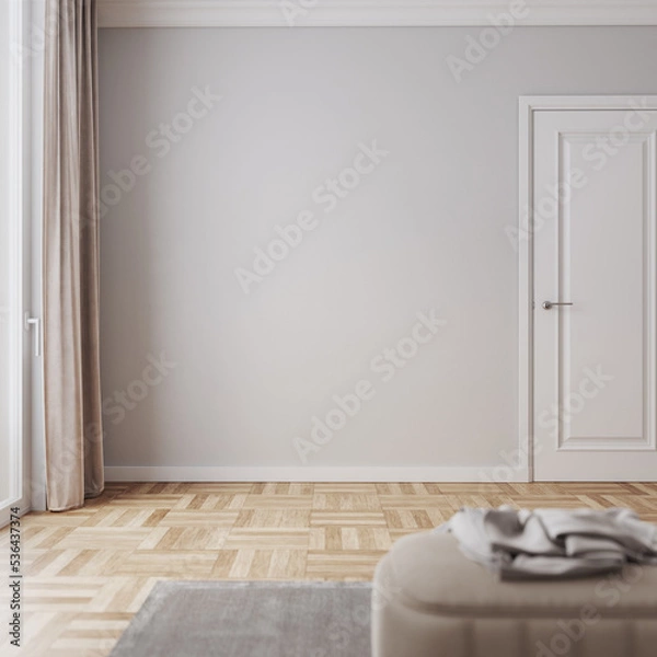 Fototapeta Empty modern living room for furniture arrangement 3D Mockup interior 