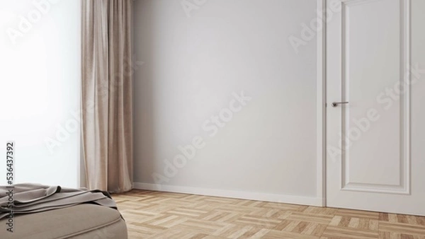 Fototapeta Interior background of empty room with white wall. Mockup