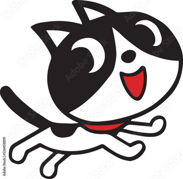 Fototapeta 手描きのハチワレ猫　走るポーズ