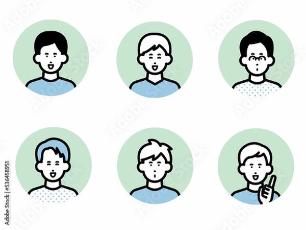 Fototapeta ポジティブな表情の男性のイラストアイコンセット