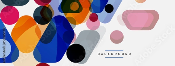 Fototapeta Color bubbles and rounded geometric shapes on white. Vector geometric minimal abstract background for wallpaper, banner, background, landing page