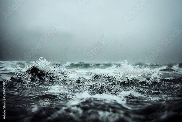 Obraz sea wave during storm in the ocean with big clouds and rain.