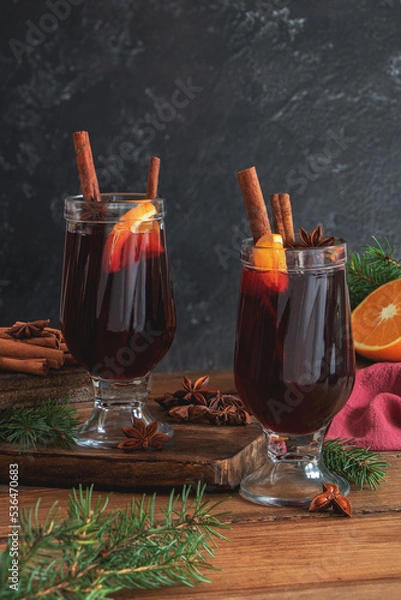 Obraz Delicious fragrant mulled wine with spices.