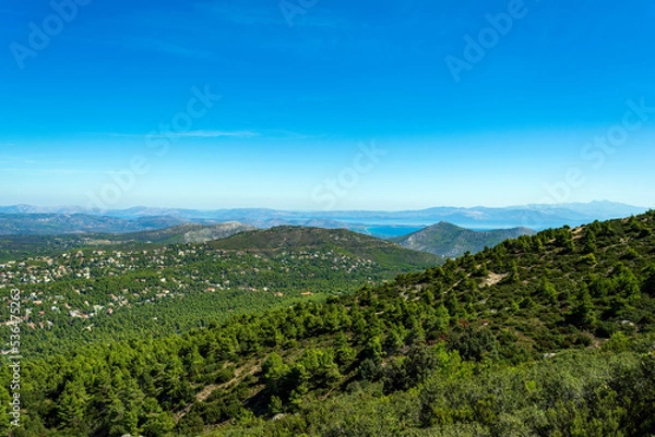 Fototapeta Panoramic view, as seen from the top of the mountain Penteli near Athens, Greece.
