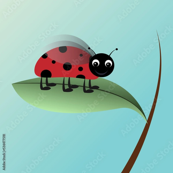 Fototapeta Ladybug on a leaf cartoon character vector illustration