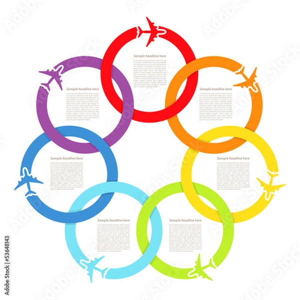 Obraz Background with rainbow airplanes. Vector illustration.