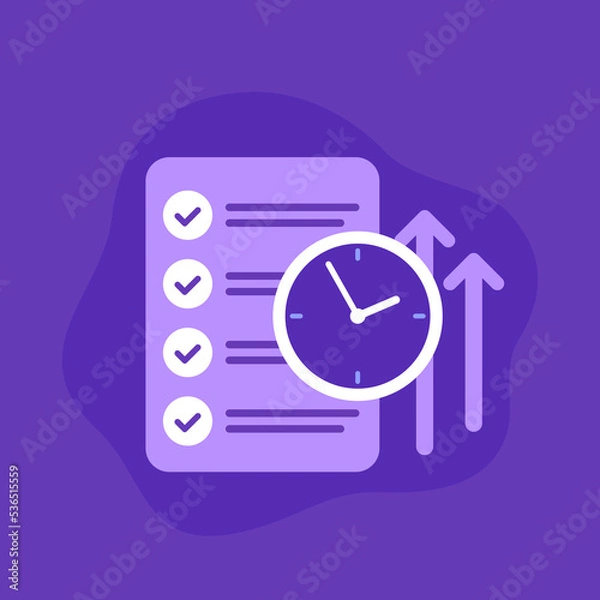 Fototapeta time management vector icon with checklist and clock