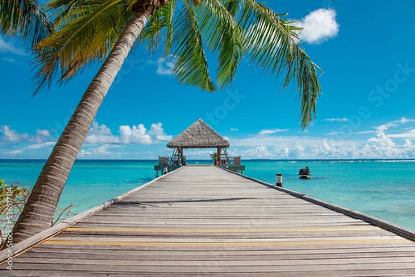 Obraz Way to paradise tropical resort island in ocean waves