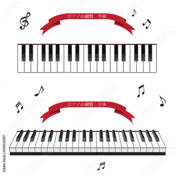 Obraz ピアノの鍵盤平面＆立体　イラスト・素材セット