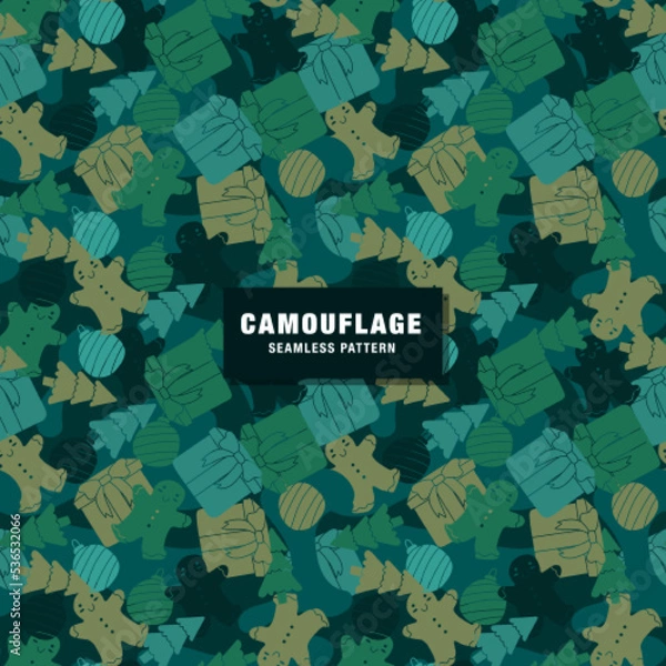 Fototapeta Christmas Camouflage Seamless Pattern in Army Color