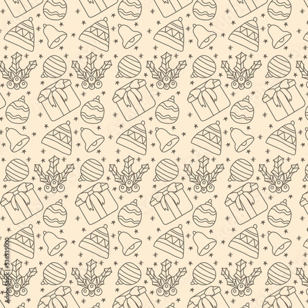 Obraz Christmas Hand drawn Outline Seamless Pattern