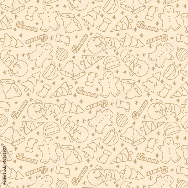 Obraz Christmas Hand drawn Outline Seamless Pattern