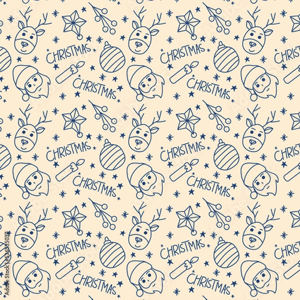 Obraz Christmas Hand drawn Outline Seamless Pattern
