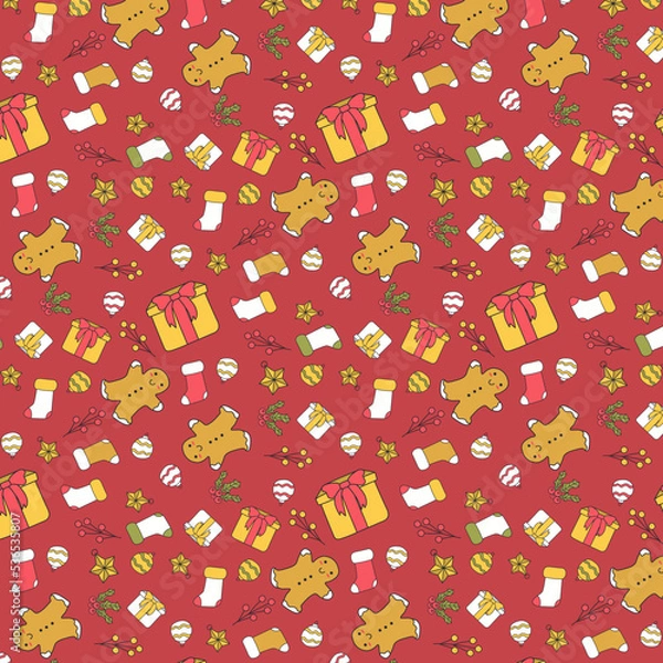 Obraz Vector Christmas Pattern on Red Background